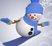 Bonhomme de neige festif faisant du snowboard dans un pays des merveilles d'hiver