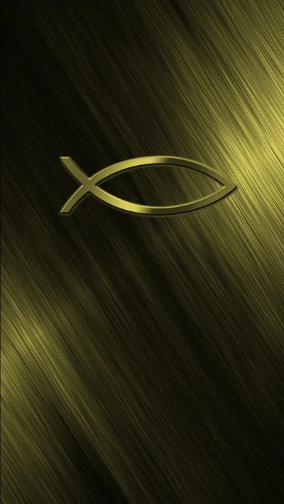 Golden Ichthus Symbol on a Brushed Metal Background