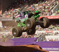 Monster Truck Digger schwebt über das Grab bei aufregendem Event