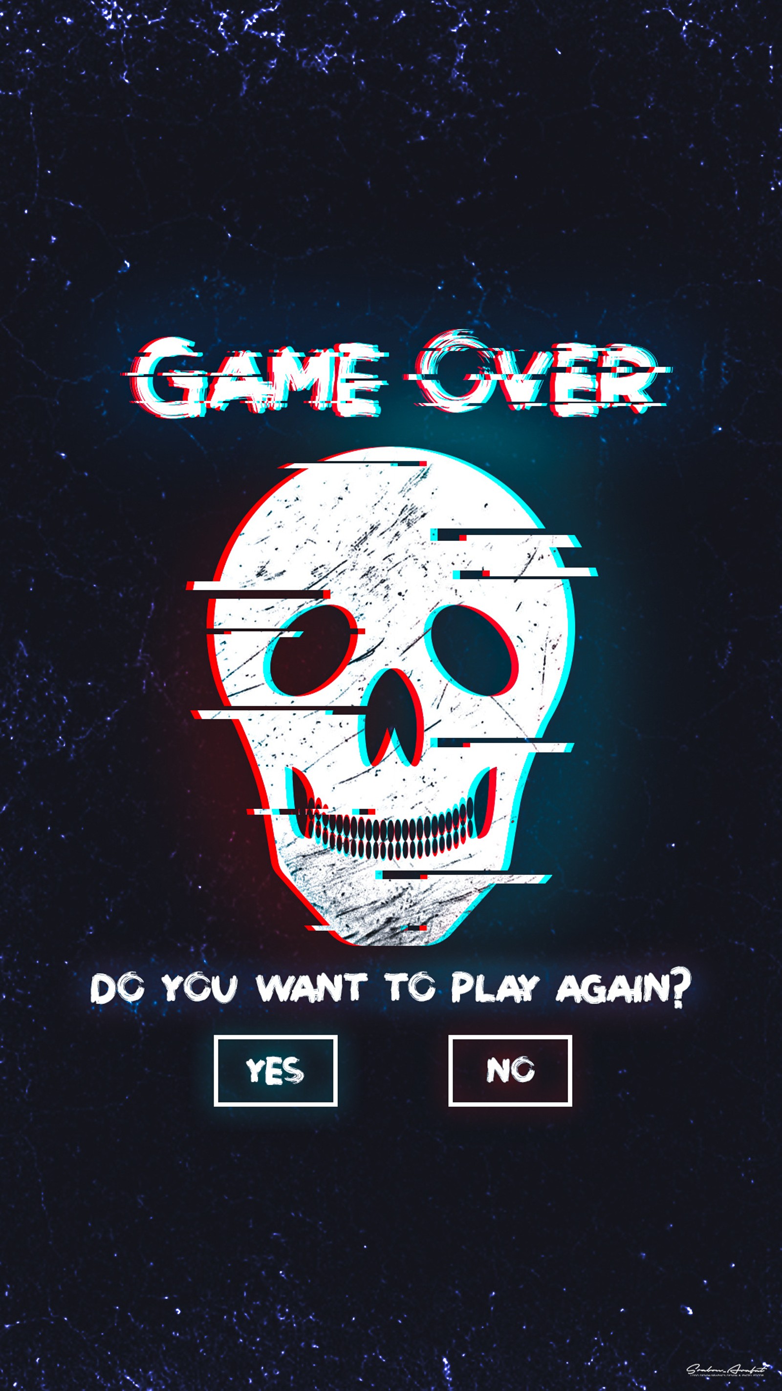 Há uma imagem de um sinal de 'game over' com um crânio (quebrado, morto, para sempre, jogo, jogo terminado)