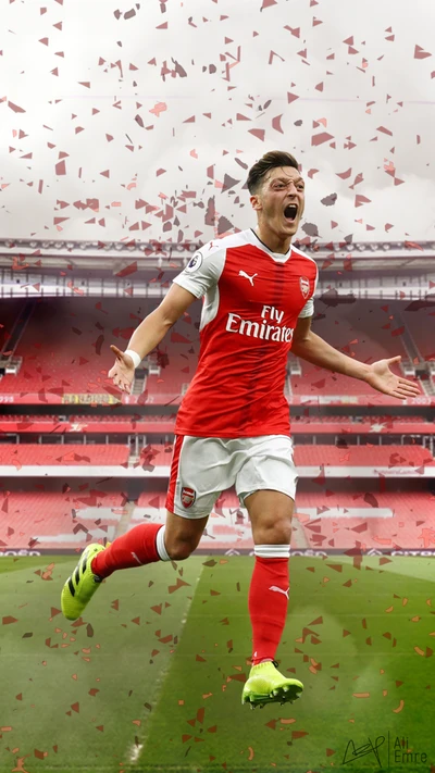 Mesut Özil Celebrates a Goal at Emirates Stadium