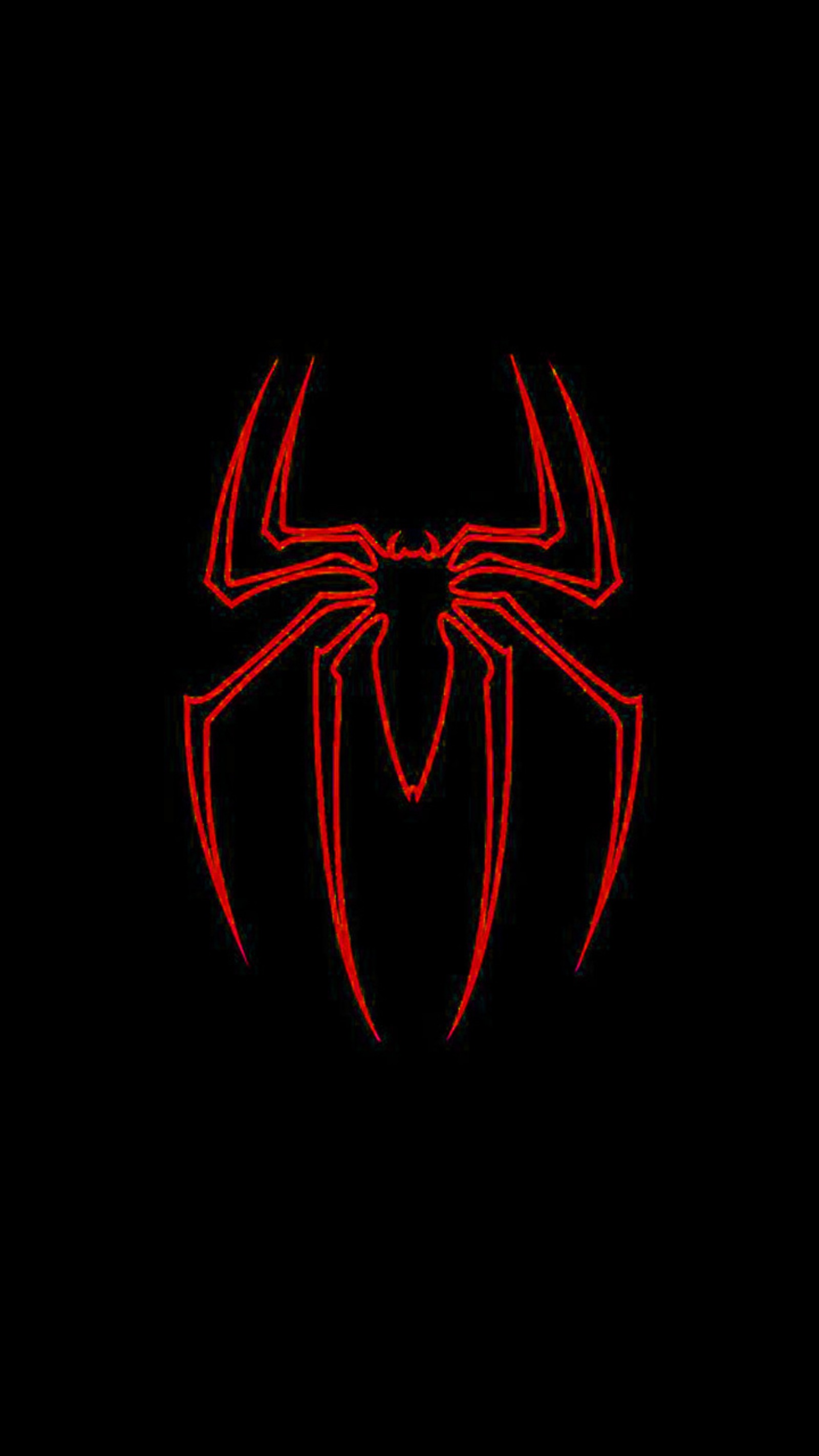 Un logo de spider-man rouge sur un fond noir (araignée, homme, marvel, logo)