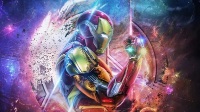 Iron Man Wielding the Infinity Stones in a Cosmic Battle