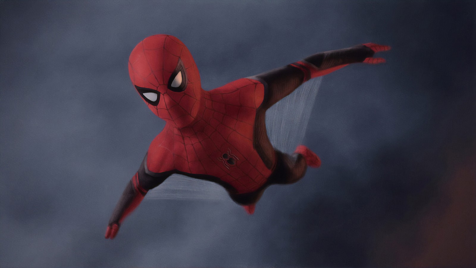 Homme araignée en costume rouge volant dans les airs (spider man, spider man homecoming, super héros, rouge, animation)