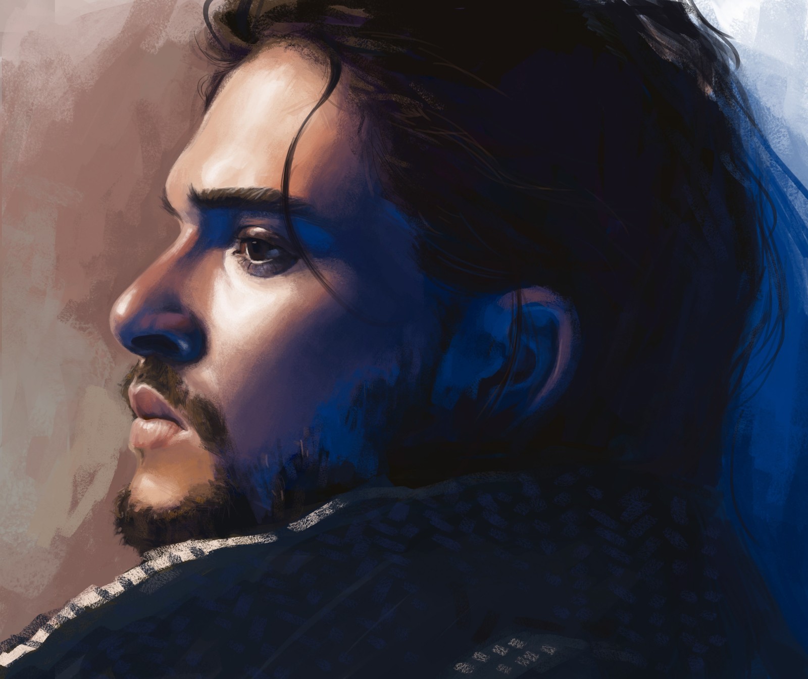 Un primer plano de un hombre con barba (jon snow, daenerys targaryen, sansa stark, ygritte, arte)