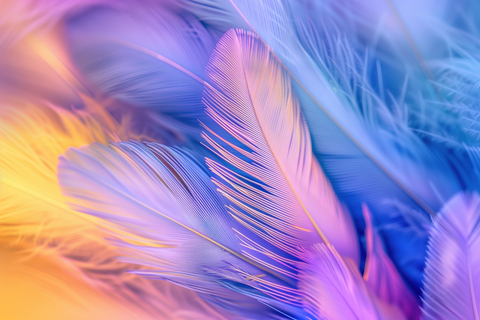 Un primer plano de un manojo de plumas con un fondo borroso (plumas, estética, 5k, fondo colorido, gráficos cgi)