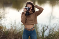 camera, eyewear, glasses, beauty, shoulder wallpaper