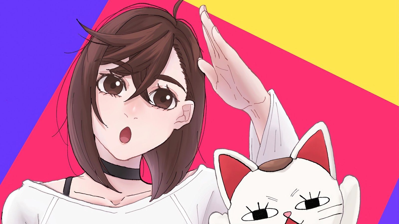 Fille anime avec un chat sur son épaule (dandadan, anime, momo ayase)