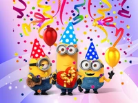 Minions Celebrate with Balloons and Confetti for a Happy Birthday