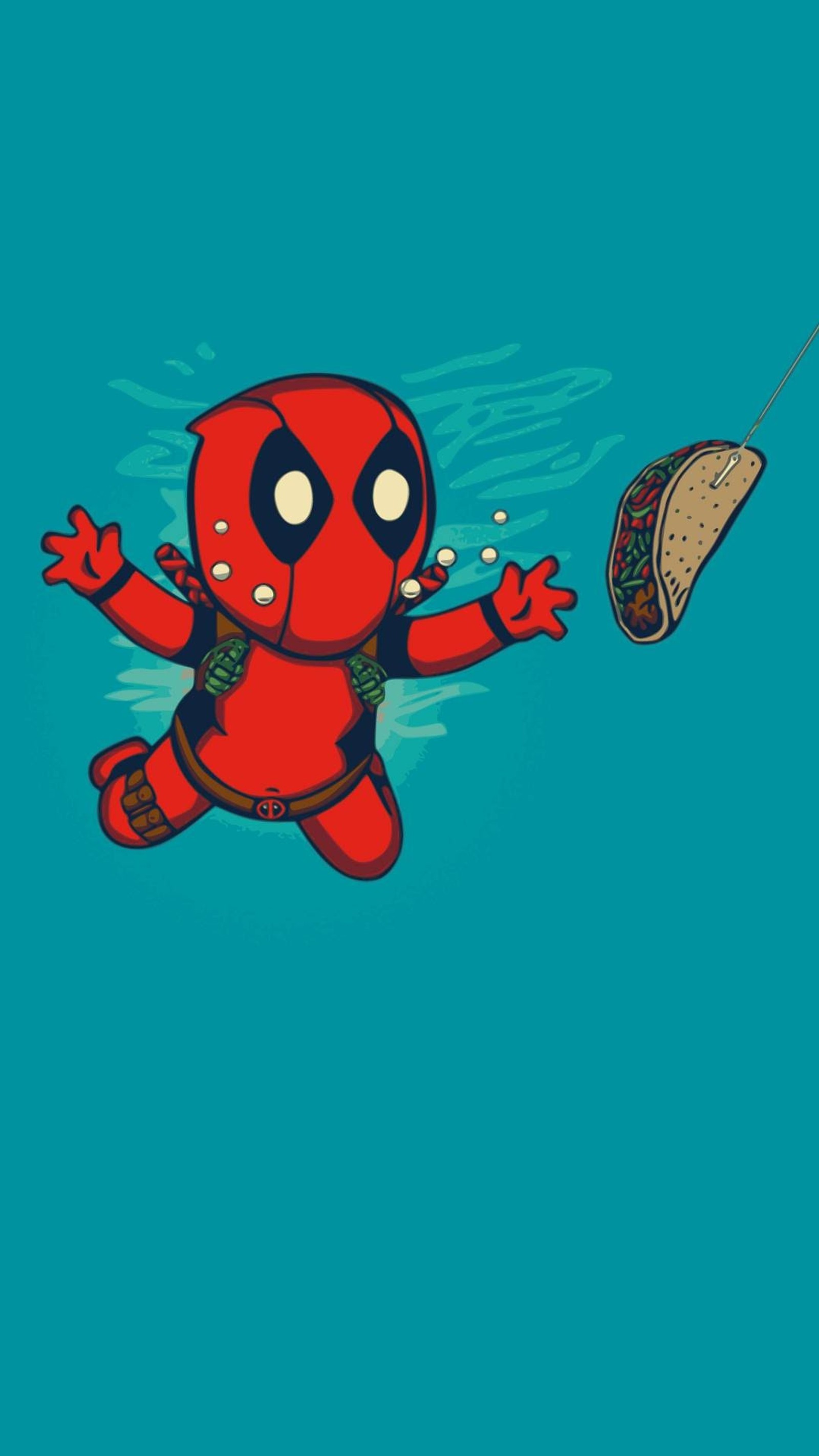 Deadpool is flying a kite in the air (deadpool, nirvana)