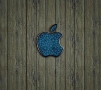 Apple-Logo mit floralem Design auf Holz-Hintergrund