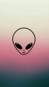 Minimalist Alien Face on Color Gradient Background