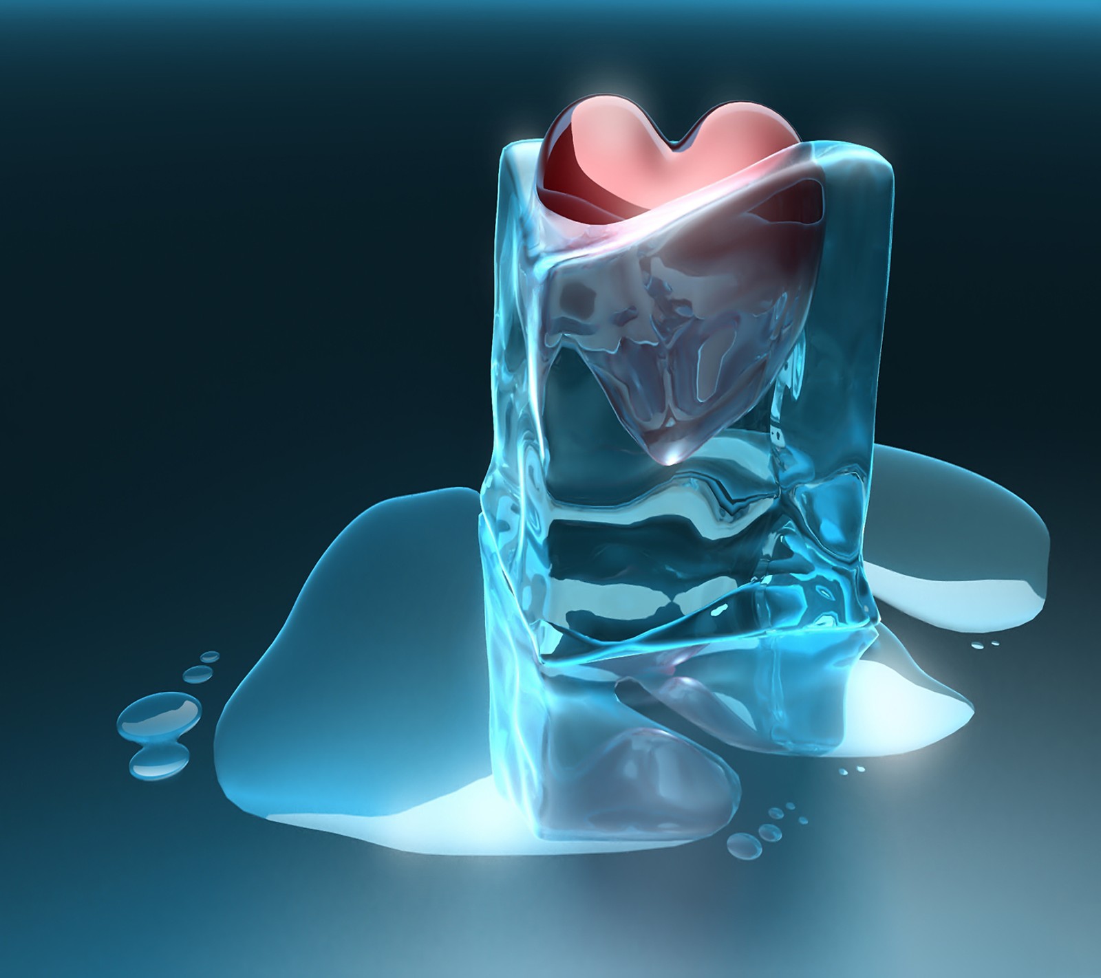 There is a heart in a block of ice with water on it (love, wallpaper)