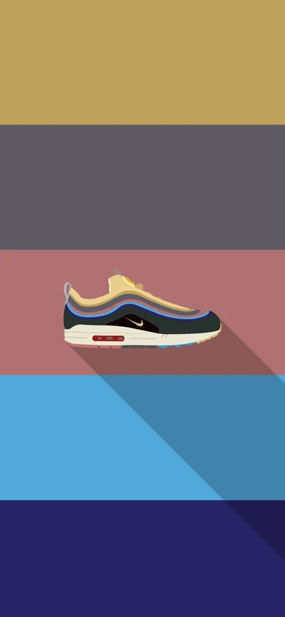 Coloridos Nike Air Max 97 contra um fundo vibrante