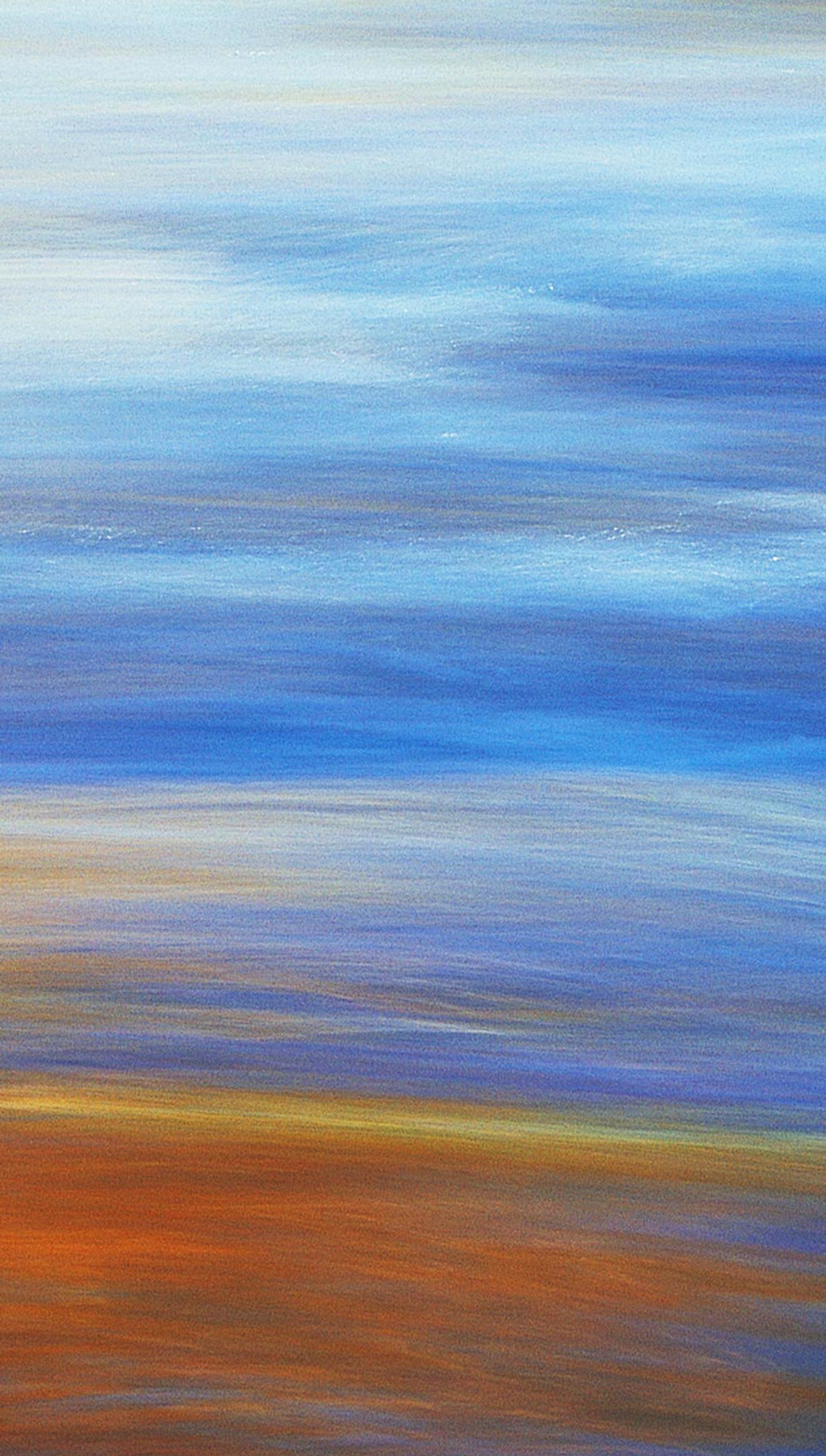 Painting of a blue sky with a few clouds and a brown field (abstract, art)