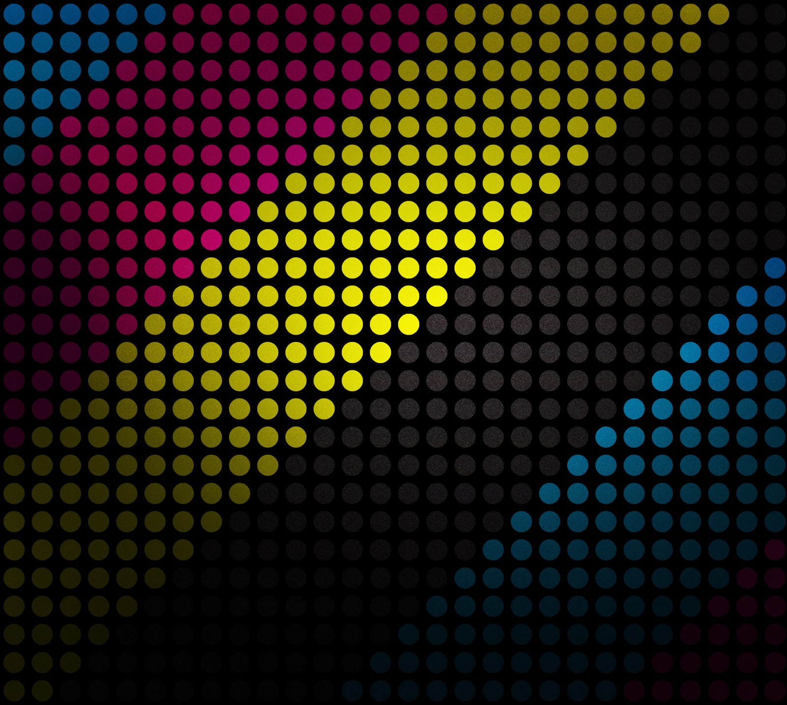 A colorful dot dot pattern on a black background (abstract, color)