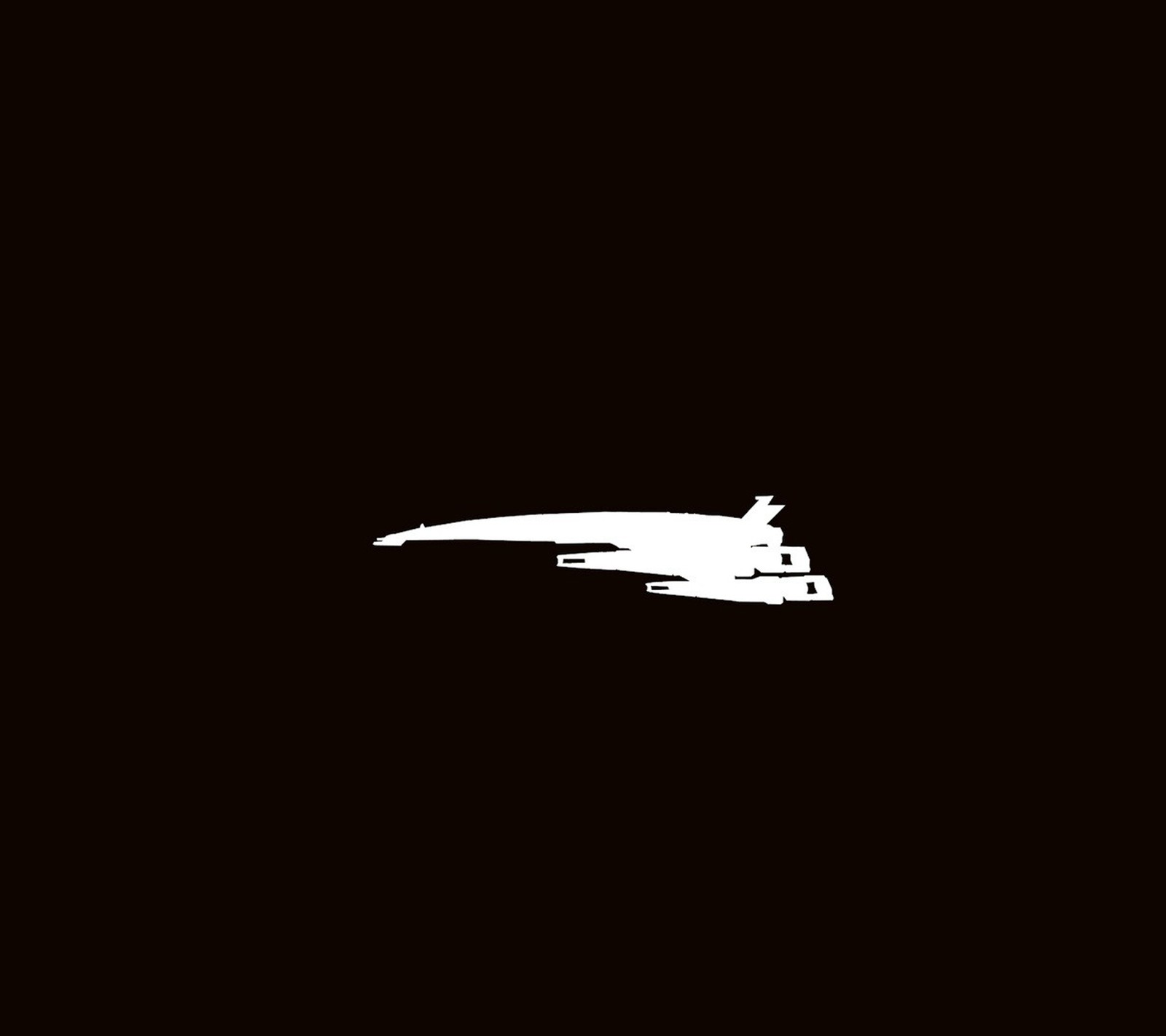 There is a jet flying through the dark sky with a jet in the background (game, mass effect, minimalistic, normandy, spaceship)