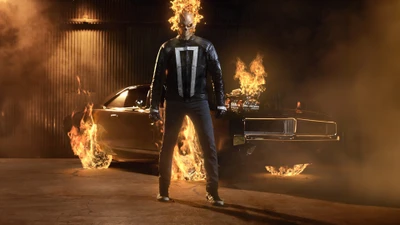 призрачный гонщик, ghost rider, постер, огонь, супергерои marvel