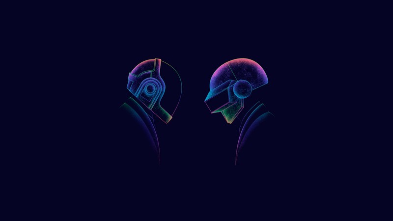 Два человека в футуристической одежде с наушниками (дафт панк, daft punk, минималистичный, минимализм)