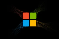 Минималистичный логотип Windows на черном фоне с цветными волновыми узорами