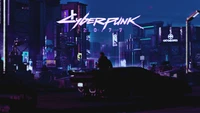 V em uma paisagem urbana de Cyberpunk 2077 à noite