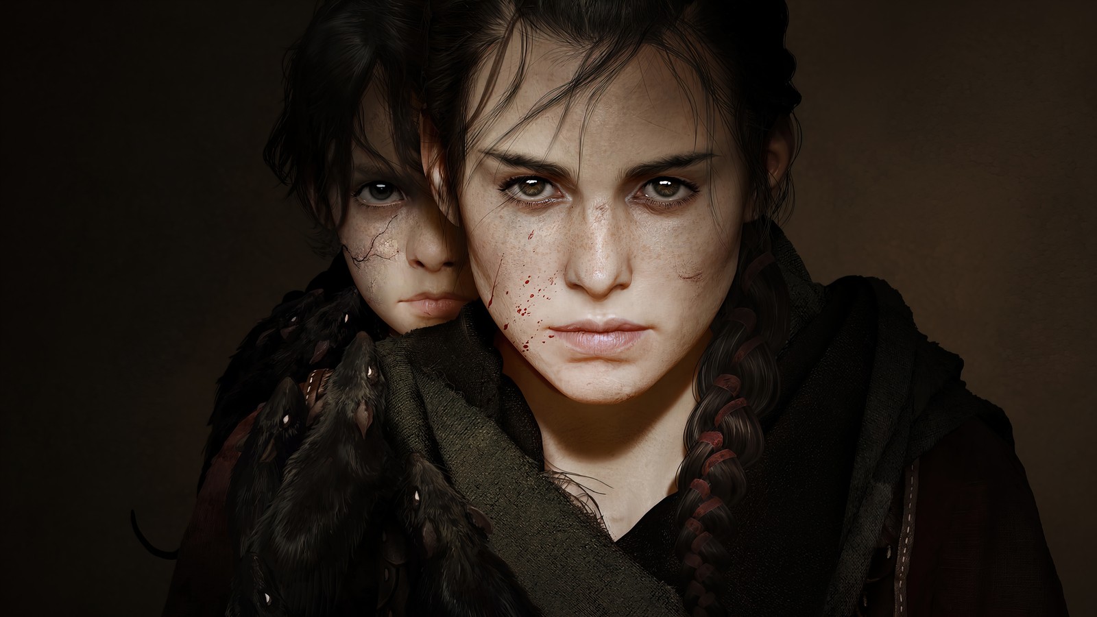 There are two women that are standing together in the dark (a plague tale requiem, video game)