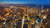 Stunning Evening Skyline of Chicago: A Vibrant Urban Metropolis Aglow at Dusk.