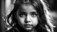 Gros plan monochrome d'une fille mignonne avec des yeux expressifs