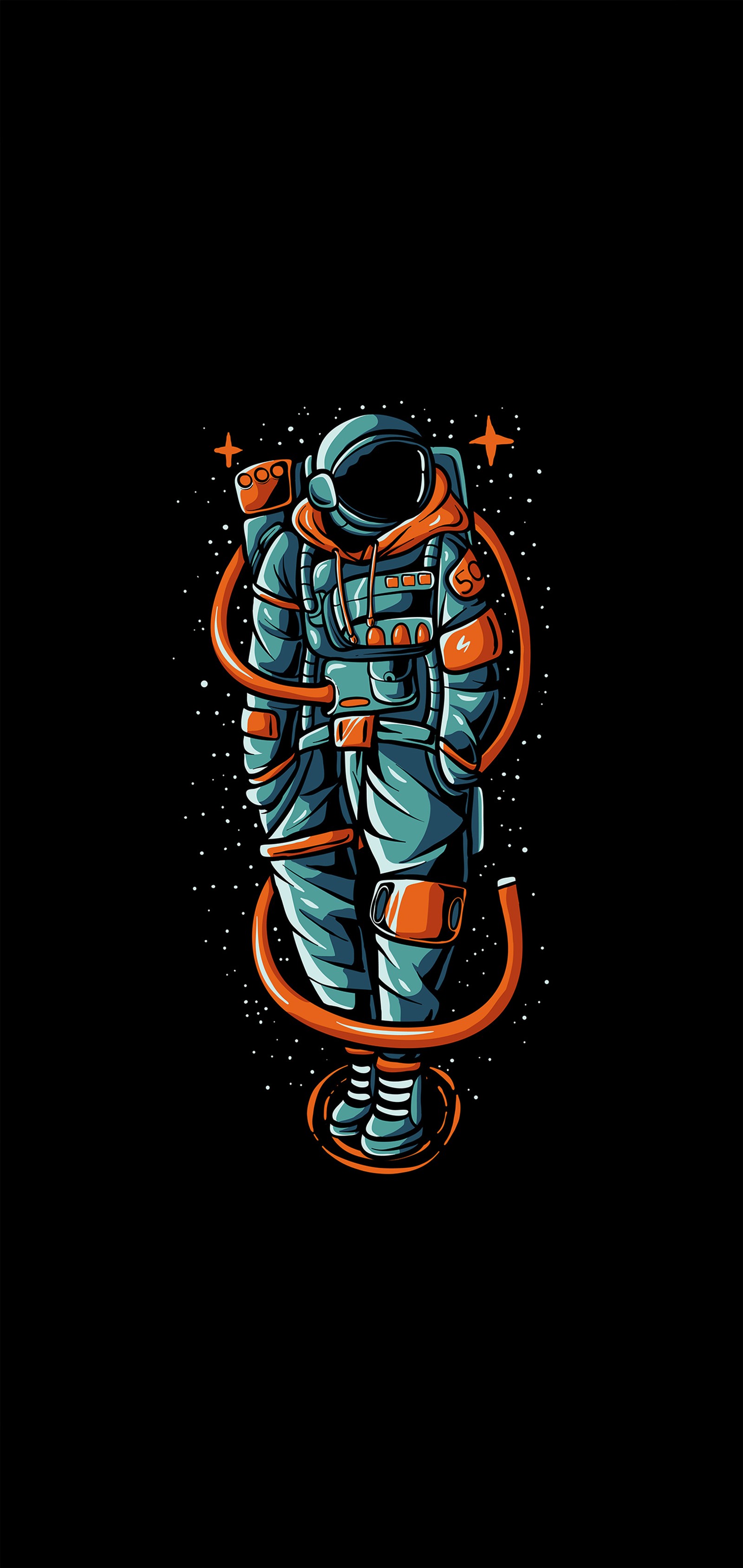 An astronaut in a space suit with a hose and a star (space, astronaut, amoled, t shirt, shirt)