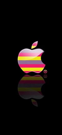 Logo de manzana a rayas magenta sobre fondo negro