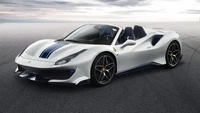 Ferrari 488 Spider: Um supercarro elegante em branco marcante com acentos azuis.