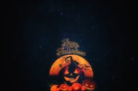 Spooky Halloween Night with Jack-o'-Lanterns Under a Starry Sky