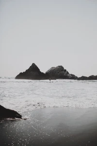 Serene Shoreline with Dramatic Rock Formations