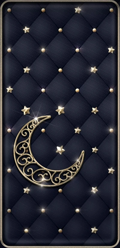 Elegant Black and Gold Moonlit Night with Sparkling Stars