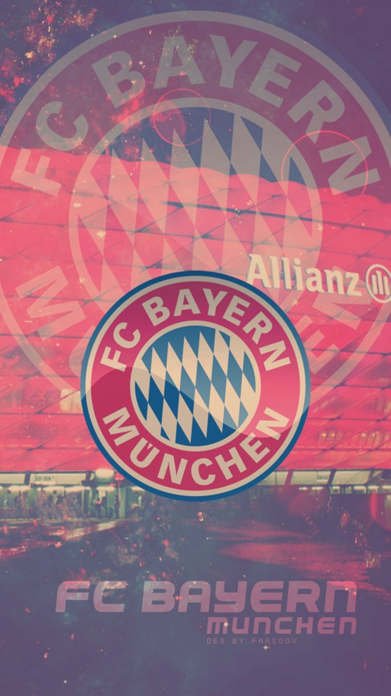 Un primer plano de un logo de fútbol en una pared roja (bayern múnich, club, deporte)