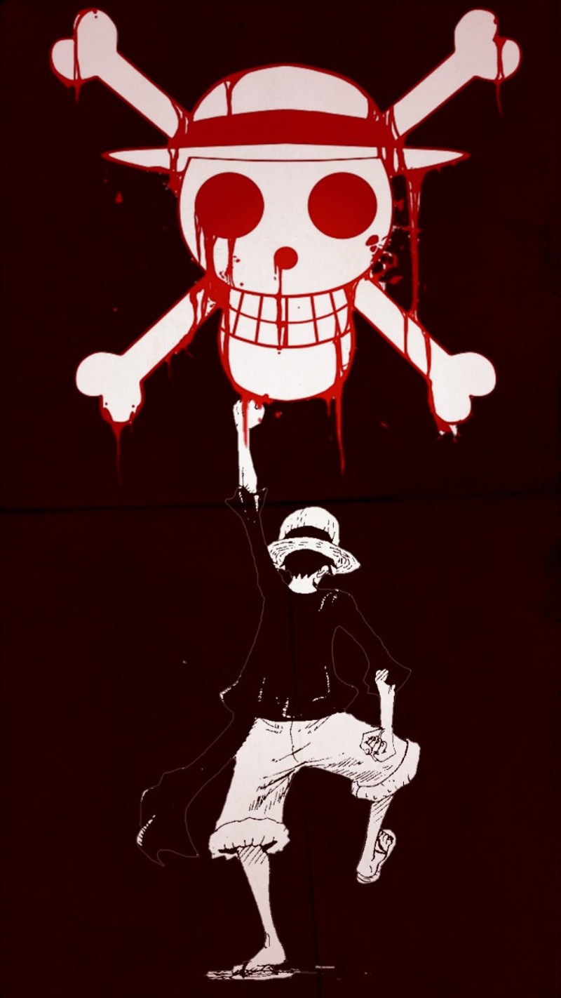 Граффити человека со skull и костями на стене (ван пис, one piece, monkey d luffy, sombrero de paja, luffy)