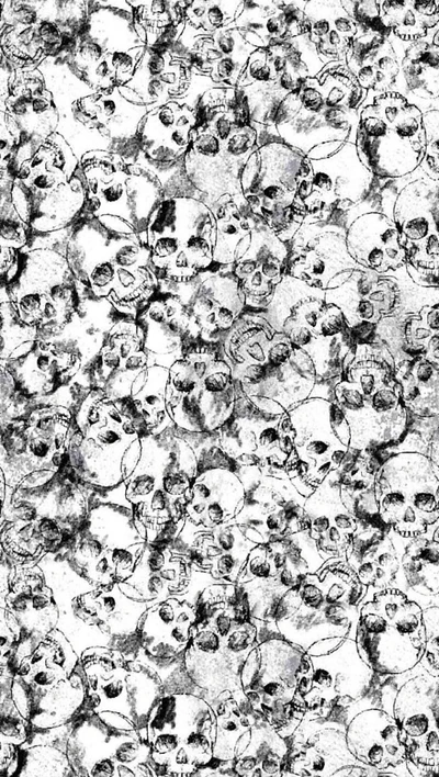 Intricate Sketch of Overlapping Skulls in Black and White