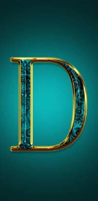 Decorative Letter D in Gold with Turquoise Background