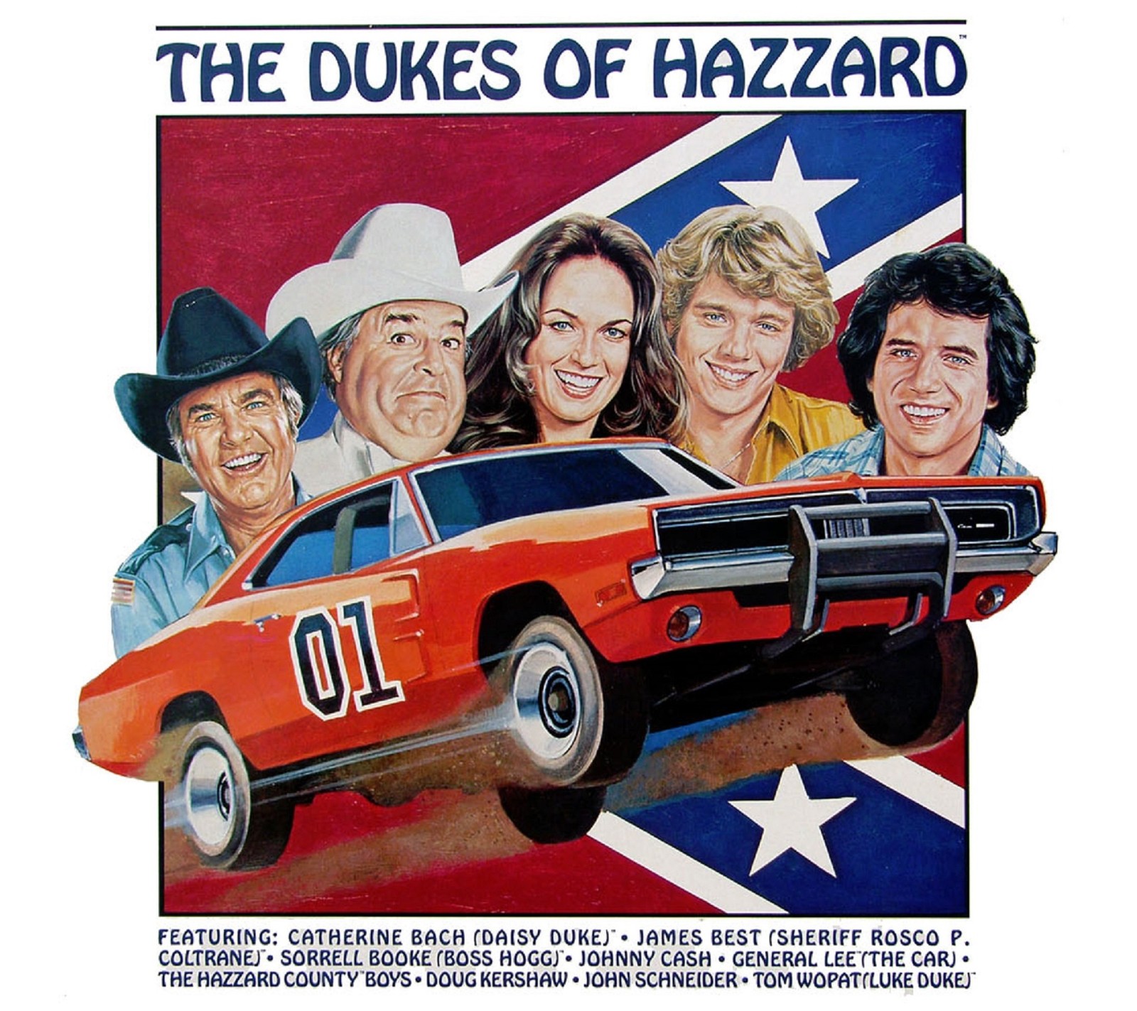 Uma pintura de um carro com um número e uma bandeira ao fundo. (anos 80, 80s, dixie, duques, general lee)