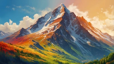 Bunte schneebedeckte Berglandschaft in digitaler Kunst