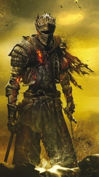 Armored Warrior Amidst Fiery Chaos