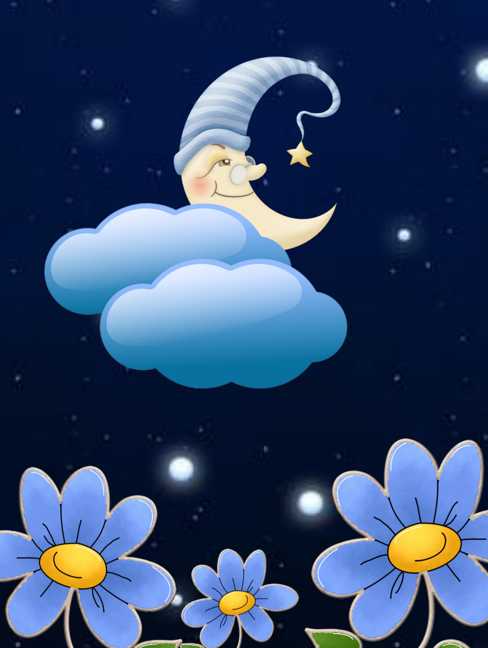 Descargar fondo de pantalla flores, luna, noche, cielo, estrellas