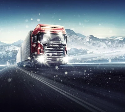 scania, neige, chute de neige, camion, hiver