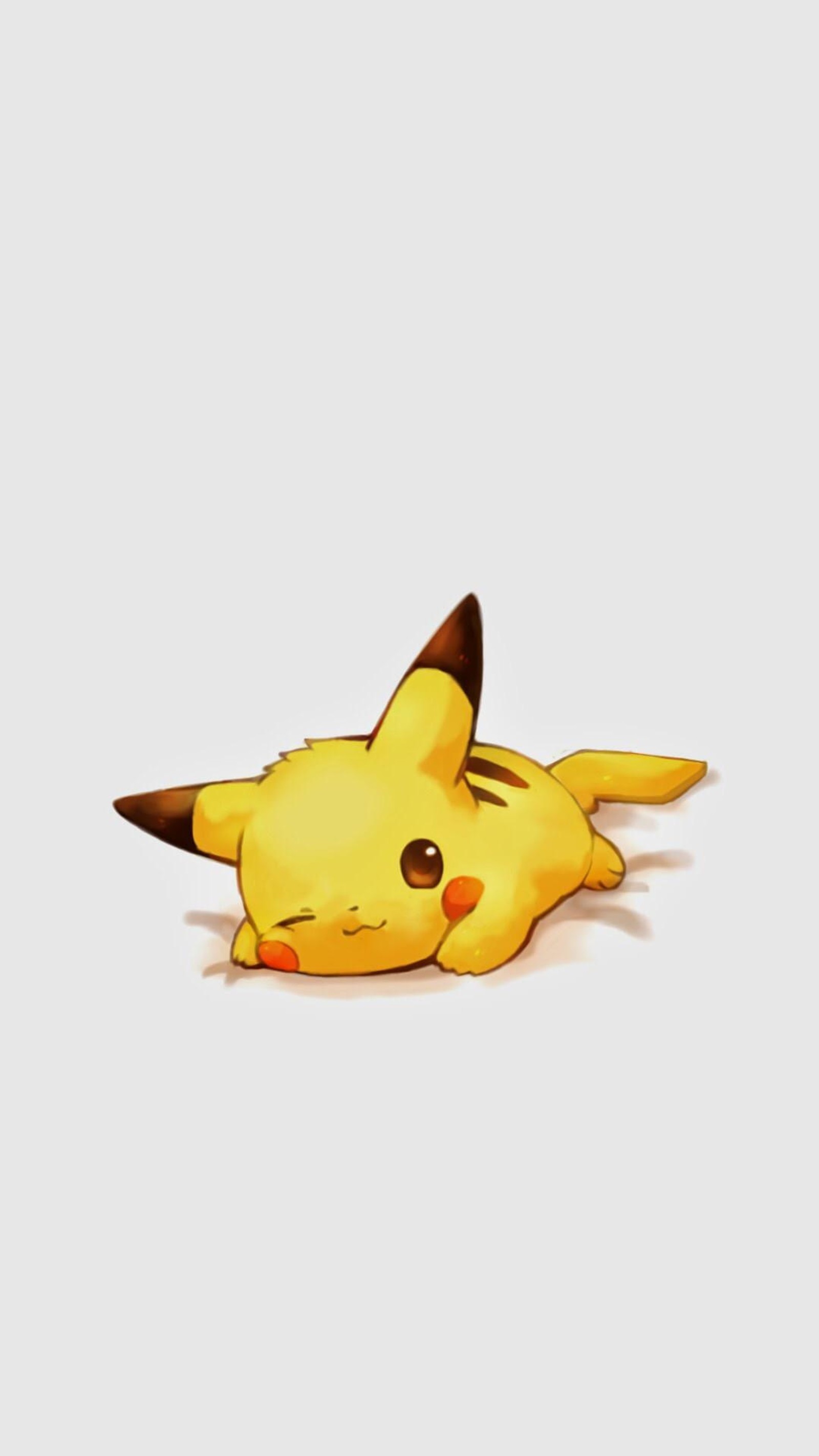 Pokemon pikachu acostado en el suelo con los ojos cerrados (cama, lindo, kawaii, laying down, pequeño)