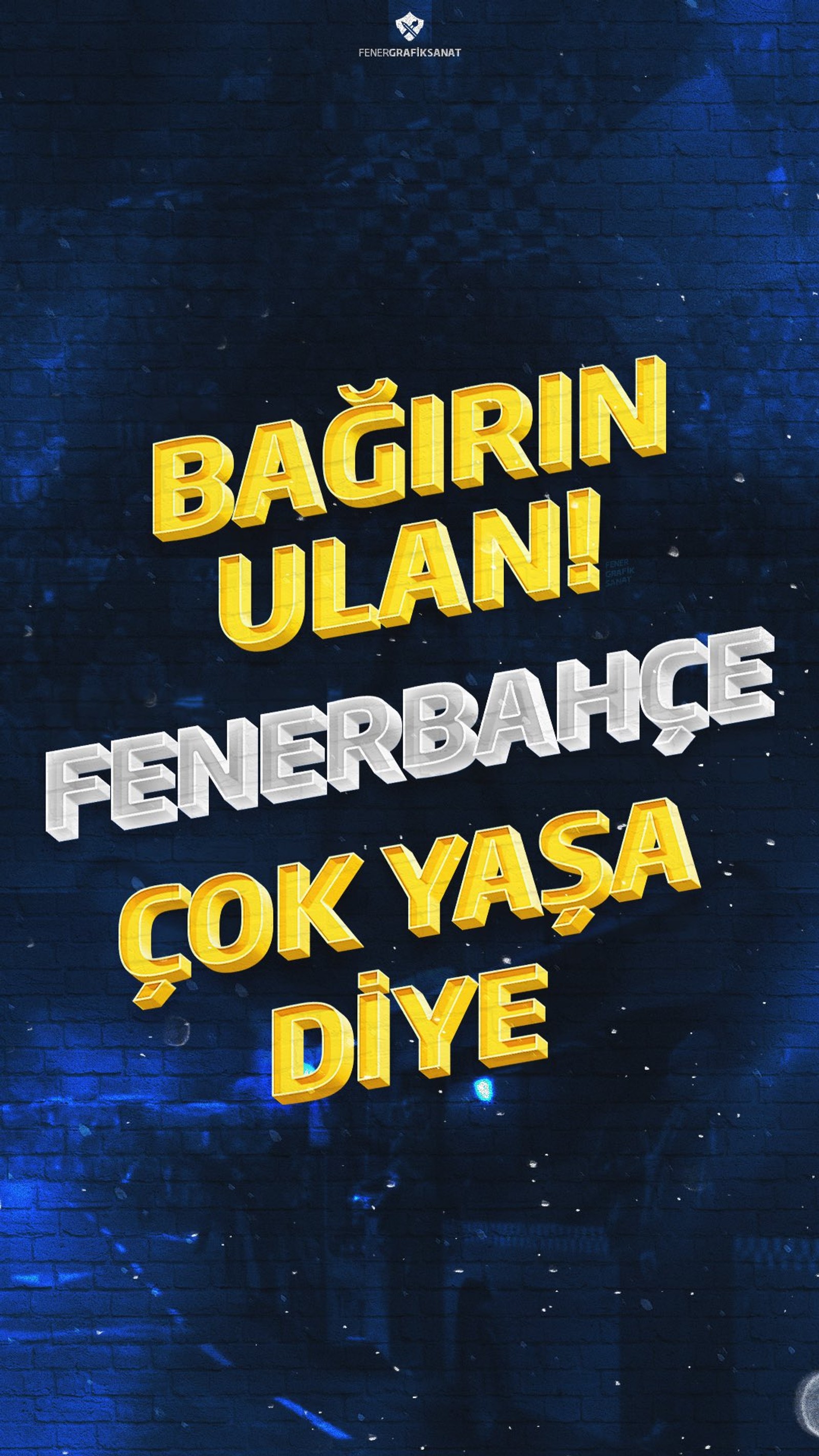 A close up of a poster with a blue background and a yellow font (bahce, fener)