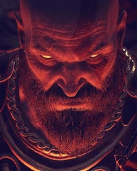 Mirada intensa de Kratos, el Dios de la Guerra