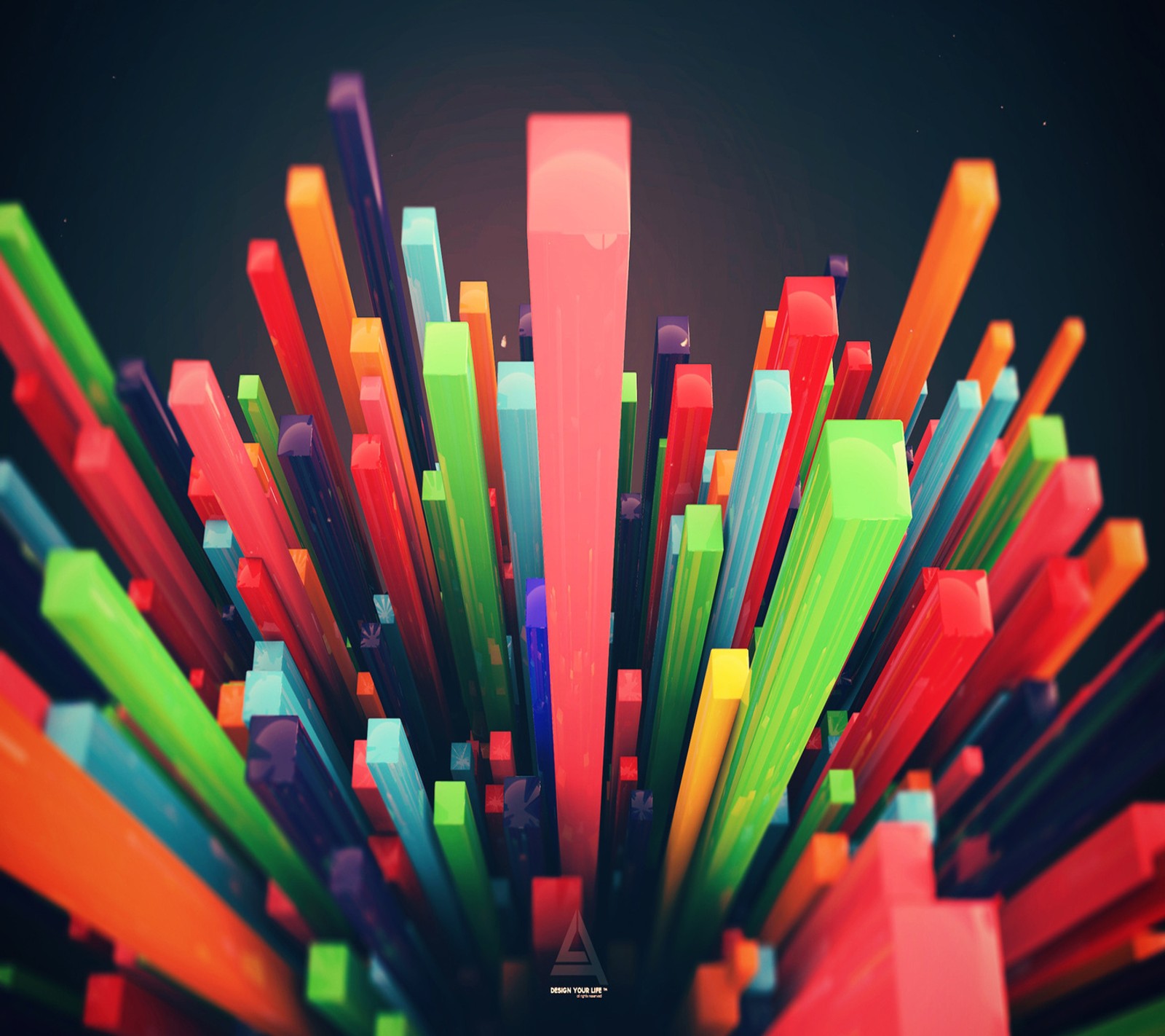 A close up of a bunch of colorful sticks in a black background (3d, bars, design)