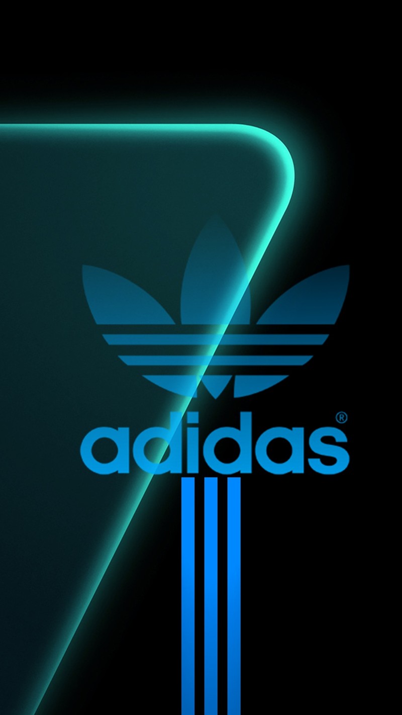 Логотип adidas на черном фоне с синим неоном (логотип)