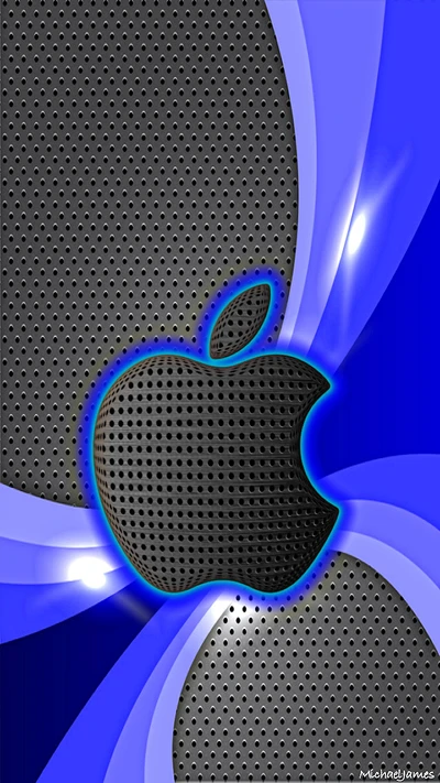 Apple-Logo auf einem modernen Mesh-Hintergrund mit blauen Akzenten.