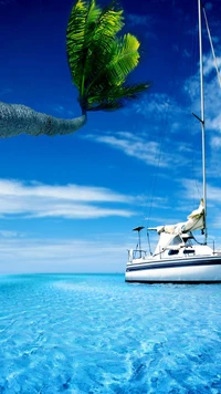 beach, yacht wallpaper